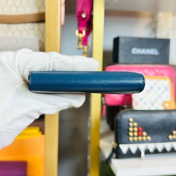 Burberry Blue Bi-Color Silver 6 Ring Key Holder Pouch Case Wallet - Picture 3 of 11